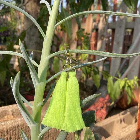 Hand Crafted Jewelry - 🦋 Handmade Neon Yellow Tassel Earrings 🦋